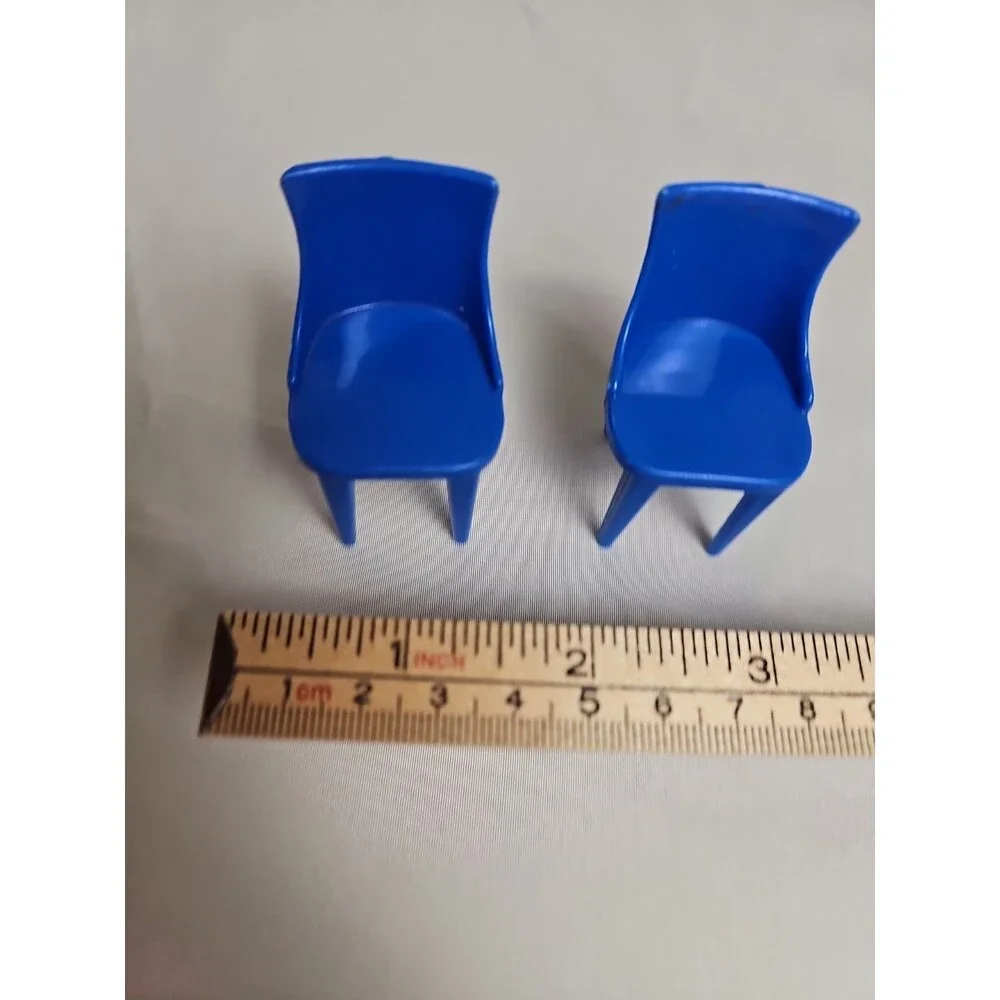 2 Vintage Plasco K-7 Blue Dollhouse Chair Miniature Furniture Mid Century
